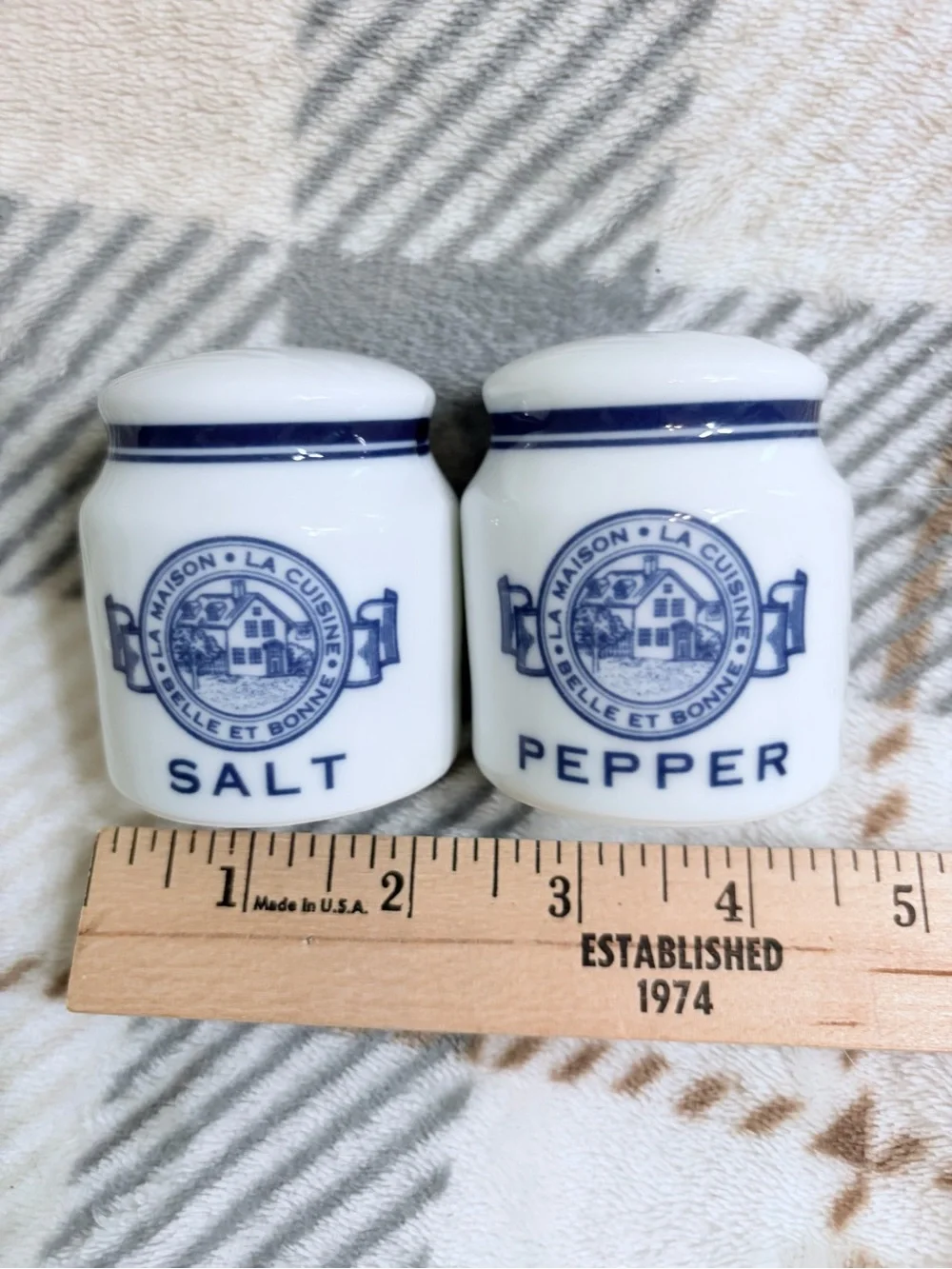 Belle et Bonne La Maison Blue and White Salt and Pepper Shaker Set